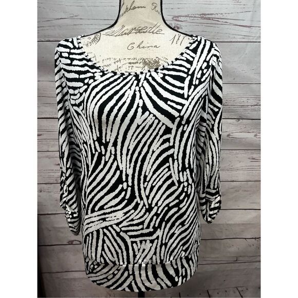 AB Studios medium black and white animal‎ print looking blouse - 2542 - Picture 1 of 4